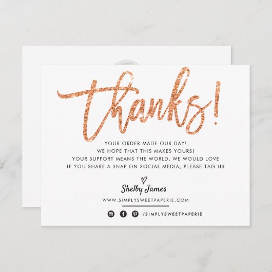 BUSINESS DANK U chic koper glitter script Bedankkaart (Voorkant / Achterkant)