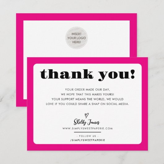 BUSINESS DANK U chic logo modern fuschia roze Bedankkaart (Voorkant / Achterkant)