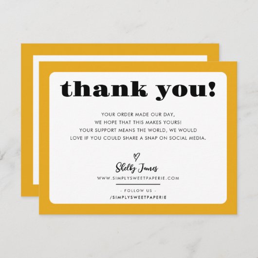 BUSINESS DANK U chic logo modern mosterd geel Bedankkaart (Voorkant / Achterkant)