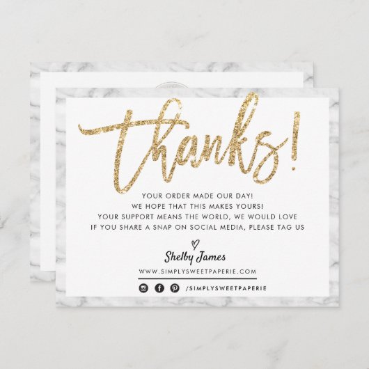 BUSINESS DANK U chic marmer goud glitter script Bedankkaart (Voorkant / Achterkant)