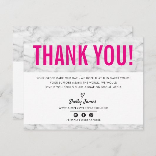 BUSINESS DANK U chic modern grijs heet roze LOGO Bedankkaart (Voorkant / Achterkant)