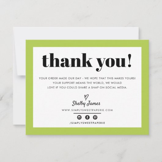 BUSINESS DANK U chic modern lime groen LOGO Bedankkaart (Voorkant)