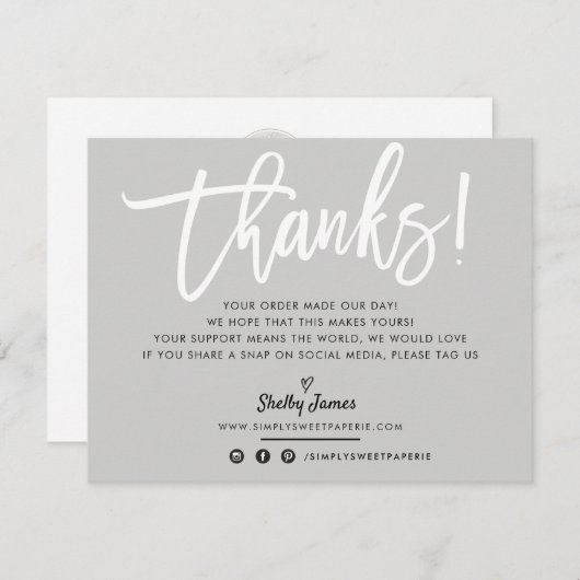 BUSINESS DANK U chic wit script grijs Bedankkaart (Voorkant / Achterkant)