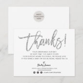 BUSINESS DANK U chic zilveren glitter script Bedankkaart (Voorkant / Achterkant)