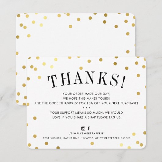 BUSINESS DANK U chique gouden vlekken modern Kaart (Voorkant / Achterkant)