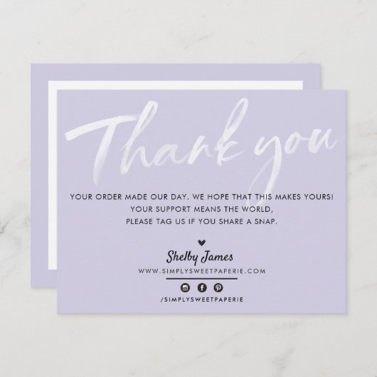 BUSINESS DANK U chique moderne paarse witte inkt Bedankkaart (Voorkant / Achterkant)