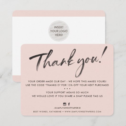 BUSINESS DANK U elegante waterverf inkt blush Bedankkaart (Voorkant / Achterkant)