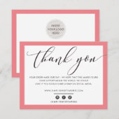 BUSINESS DANK U elegante zwarte koraal roze LOGO Bedankkaart (Voorkant / Achterkant)