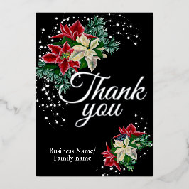 Business Dank u Floral Poinsettia Folie Feestdagenkaart