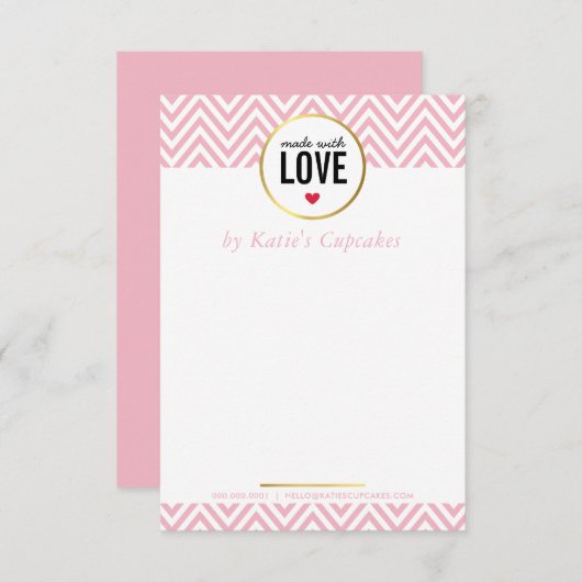 BUSINESS DANK U gemaakt met liefde roze chevron Bedankkaart (Voorkant / Achterkant)