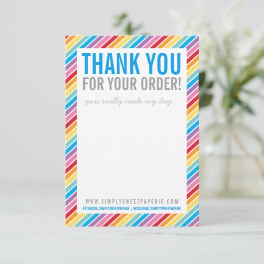 BUSINESS DANK U heldere kleurrijke regenboogstreep Bedankkaart (Staand voorkant)