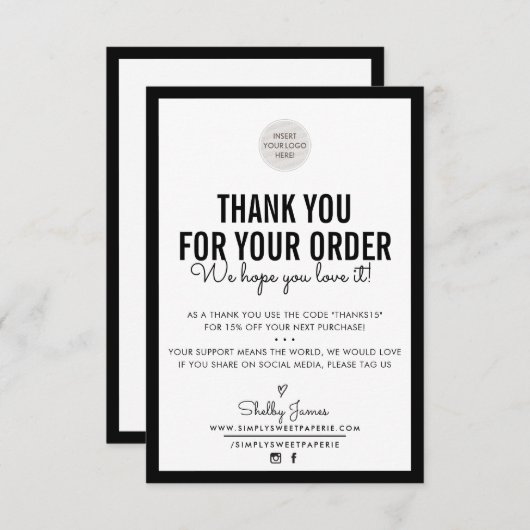 BUSINESS DANK U moderne bestelling invoegen effen Bedankkaart (Voorkant / Achterkant)