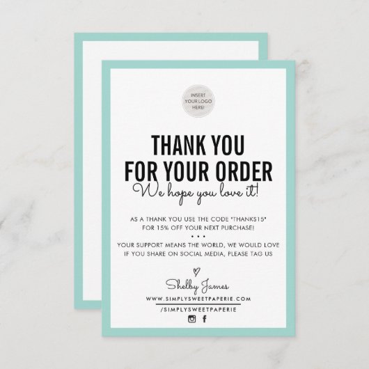 BUSINESS DANK U moderne bestelling invoegen mint g Bedankkaart (Voorkant / Achterkant)