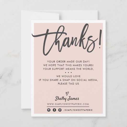 BUSINESS DANK U moderne chique blush roze zwart Bedankkaart (Voorkant)