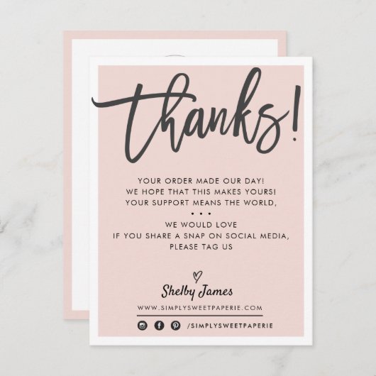 BUSINESS DANK U moderne chique blush roze zwart Bedankkaart (Voorkant / Achterkant)