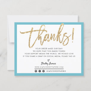 BUSINESS DANK U moderne chique gouden glitter aqua Bedankkaart