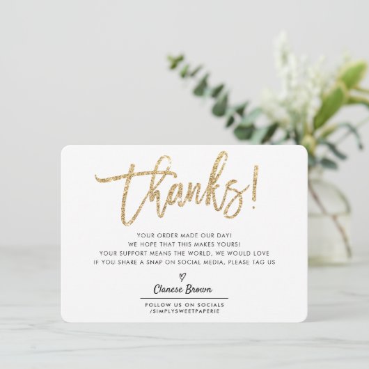 BUSINESS DANK U moderne chique gouden glitter Bedankkaart (Staand voorkant)