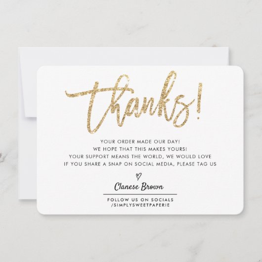 BUSINESS DANK U moderne chique gouden glitter Bedankkaart (Voorkant)