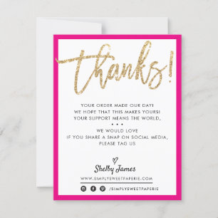 BUSINESS DANK U moderne chique gouden glitter PINK Bedankkaart