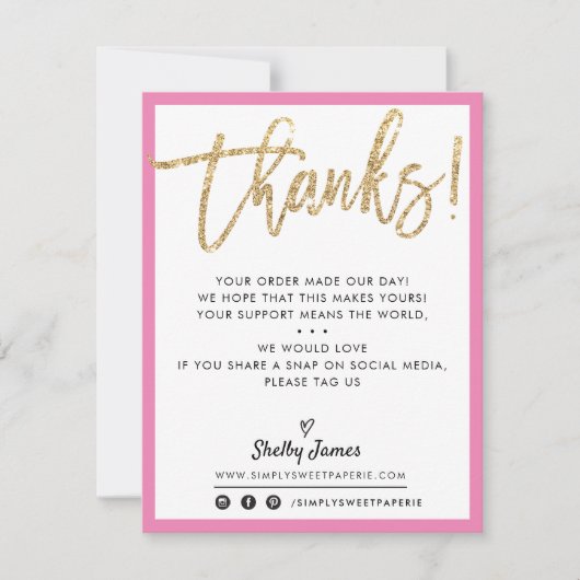 BUSINESS DANK U moderne chique gouden glitter roze Bedankkaart (Voorkant)