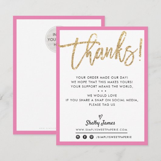 BUSINESS DANK U moderne chique gouden glitter roze Bedankkaart (Voorkant / Achterkant)