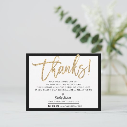 BUSINESS DANK U moderne chique gouden glitter scri Bedankkaart (Staand voorkant)