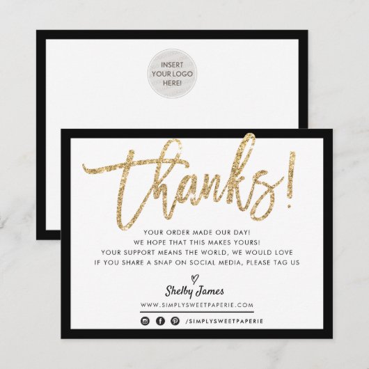 BUSINESS DANK U moderne chique gouden glitter scri Bedankkaart (Voorkant / Achterkant)