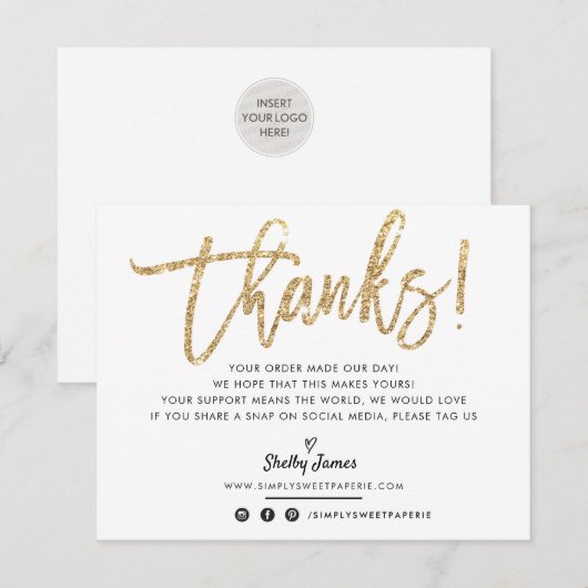 BUSINESS DANK U moderne chique gouden glitter scri Bedankkaart (Voorkant / Achterkant)