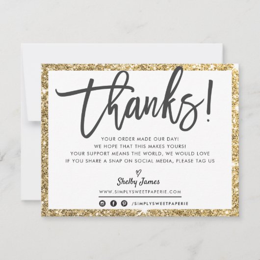 BUSINESS DANK U moderne chique gouden glitter zwar Bedankkaart (Voorkant)