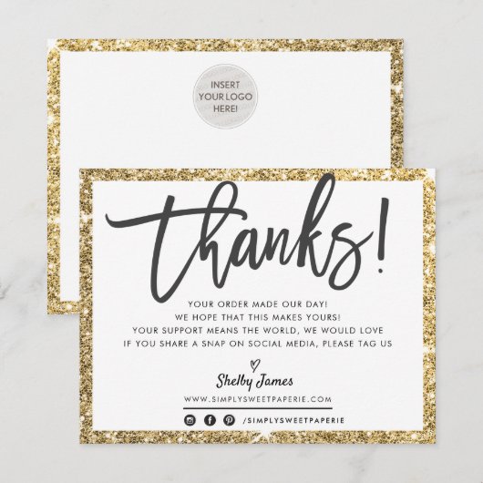 BUSINESS DANK U moderne chique gouden glitter zwar Bedankkaart (Voorkant / Achterkant)