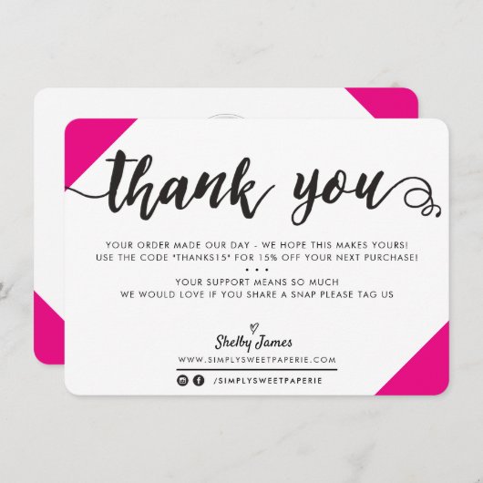 BUSINESS DANK U moderne chique hoeken script roze Bedankkaart (Voorkant / Achterkant)
