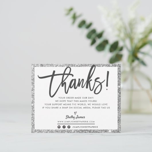 BUSINESS DANK U moderne chique zilveren glitter Bedankkaart (Staand voorkant)