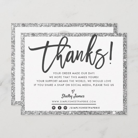 BUSINESS DANK U moderne chique zilveren glitter Bedankkaart (Voorkant / Achterkant)