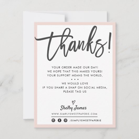 BUSINESS DANK U moderne chique zwart blush roze Bedankkaart (Voorkant)