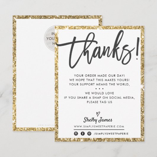 BUSINESS DANK U moderne chique zwart goud glitter Bedankkaart (Voorkant / Achterkant)