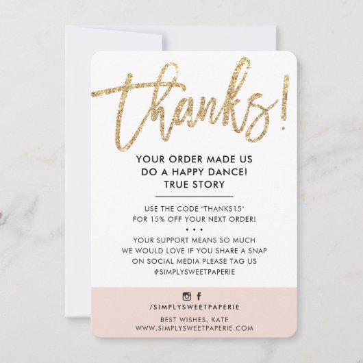 BUSINESS DANK U moderne gouden glitter blush roze Bedankkaart (Voorkant)