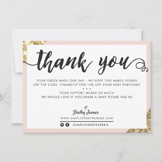 BUSINESS DANK U moderne hoek script blush goud Bedankkaart (Voorkant)