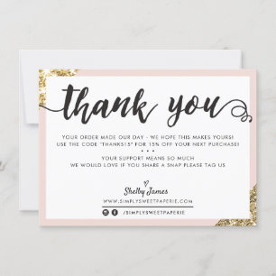BUSINESS DANK U moderne hoek script blush goud Bedankkaart