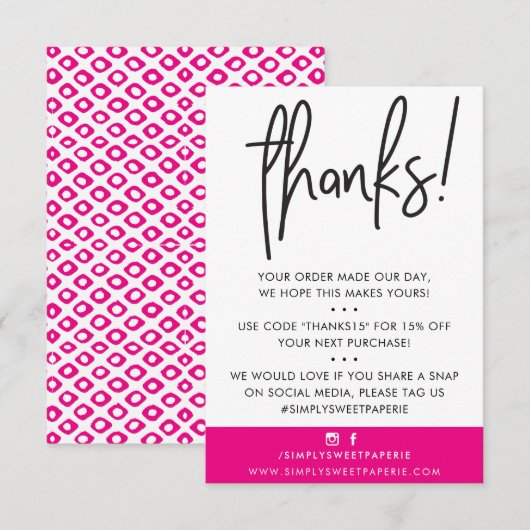 BUSINESS DANK U moderne klant hot roze ikat Bedankkaart (Voorkant / Achterkant)