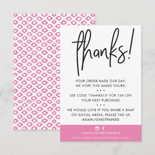 BUSINESS DANK U moderne klant snoep roze ikat Bedankkaart (Voorkant / Achterkant)