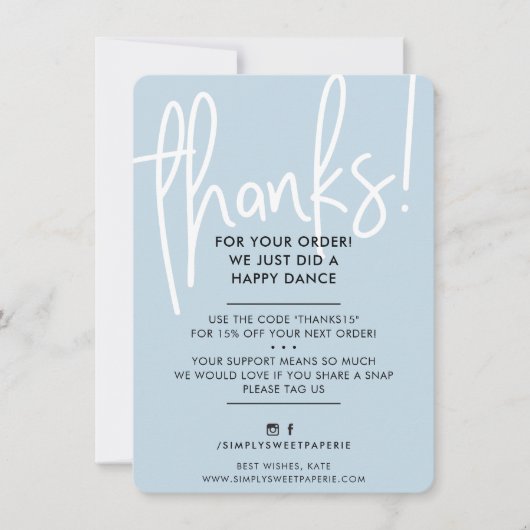 BUSINESS DANK U moderne lettered baby blauw wit Bedankkaart (Voorkant)