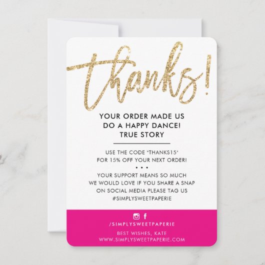 BUSINESS DANK U moderne schattige gouden glitter r Bedankkaart (Voorkant)