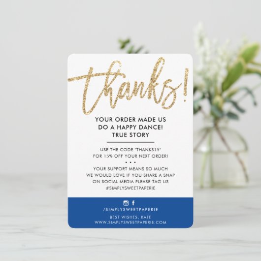 BUSINESS DANK U moderne schattige gouden glitter r Bedankkaart (Staand voorkant)