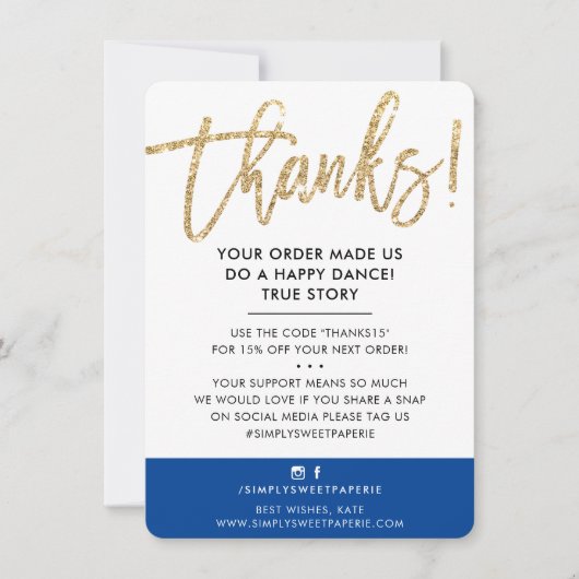 BUSINESS DANK U moderne schattige gouden glitter r Bedankkaart (Voorkant)