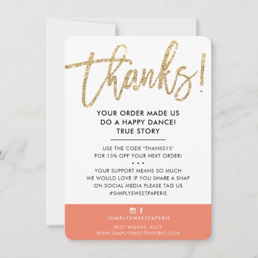 BUSINESS DANK U moderne schattige gouden glitter s Bedankkaart (Voorkant)