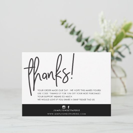 BUSINESS DANK U moderne vette handbeletterde zwart Bedankkaart (Staand voorkant)