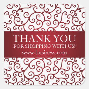 Business dank u moderne wervelingen rood vierkante sticker