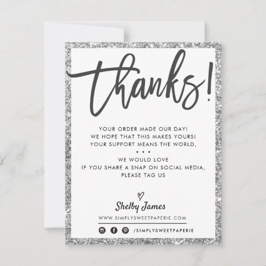 BUSINESS DANK U moderne zwart zilveren glitter Bedankkaart (Voorkant)