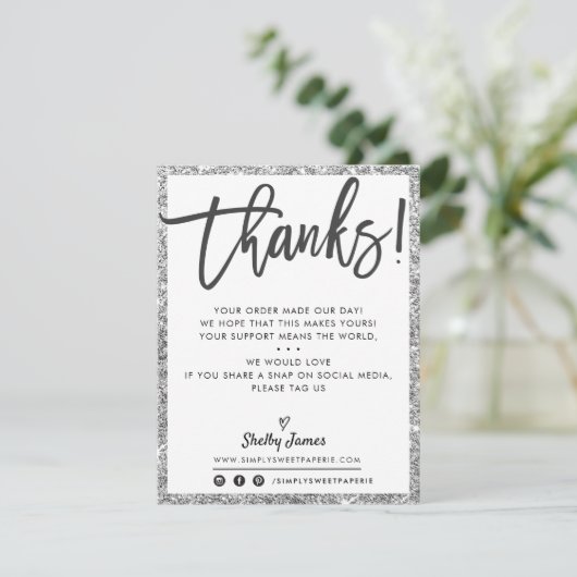 BUSINESS DANK U moderne zwart zilveren glitter Bedankkaart (Staand voorkant)