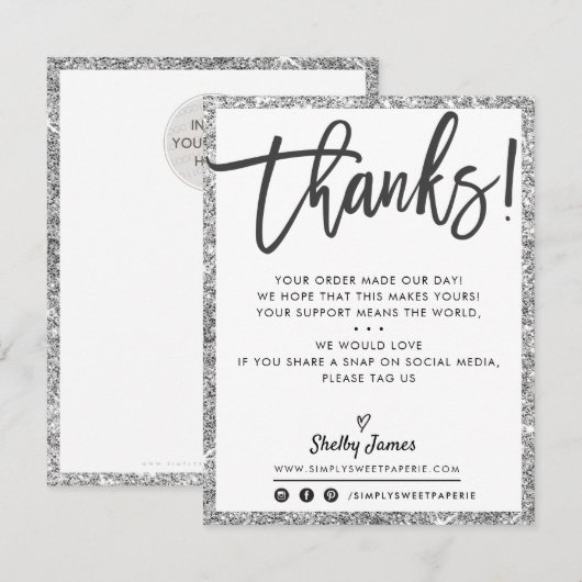 BUSINESS DANK U moderne zwart zilveren glitter Bedankkaart (Voorkant / Achterkant)